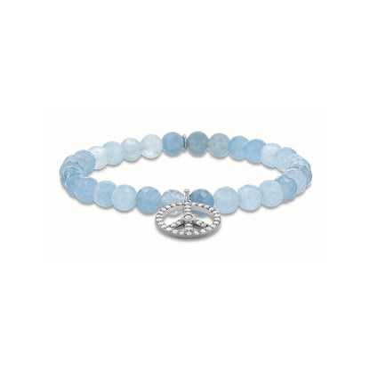 18K Aquamarine Bracelet with Diamond Peace Sign Charm - 6mm