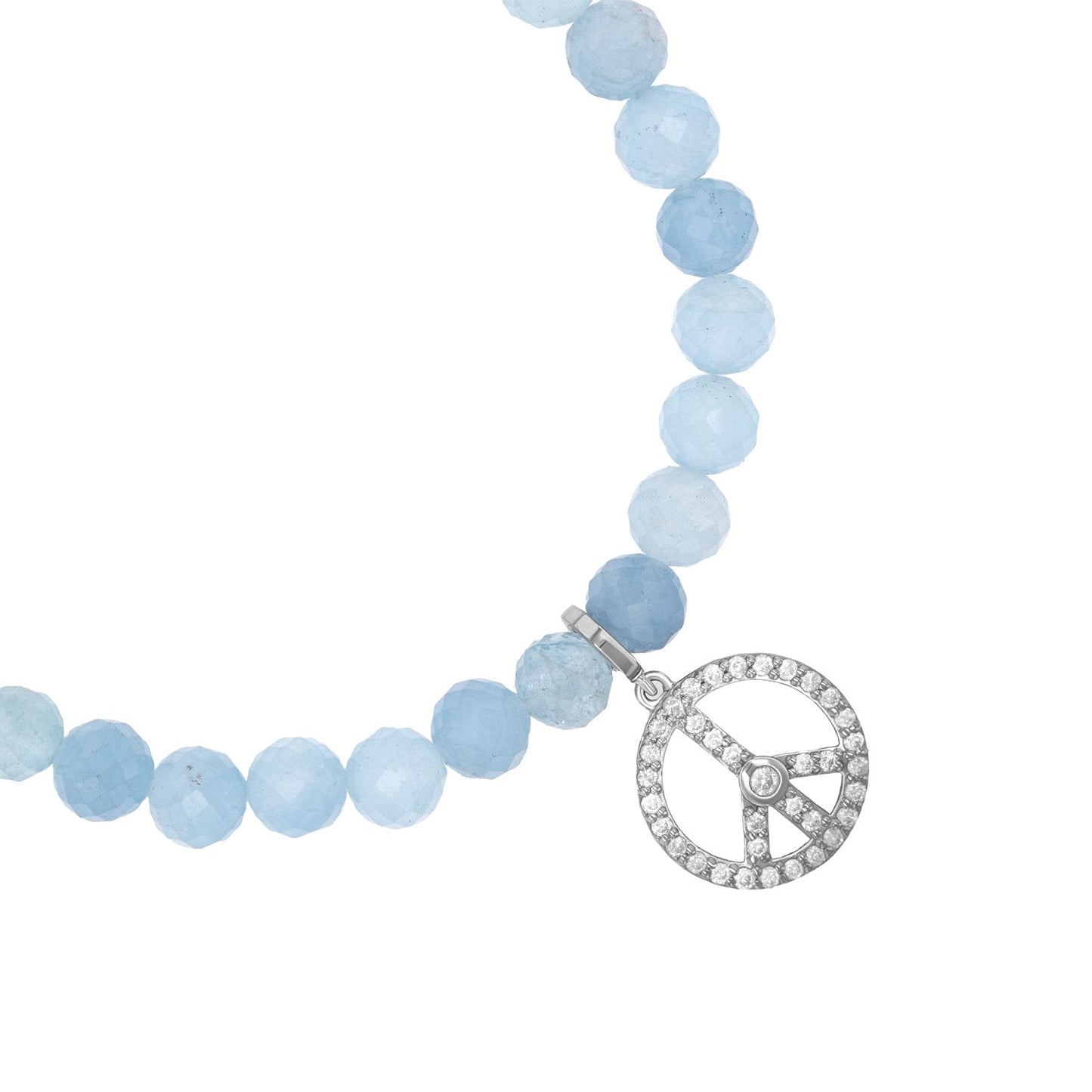 18K Aquamarine Bracelet with Diamond Peace Sign Charm - 6mm