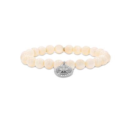 18K Bone Bracelet with Diamond Open Clover Charm