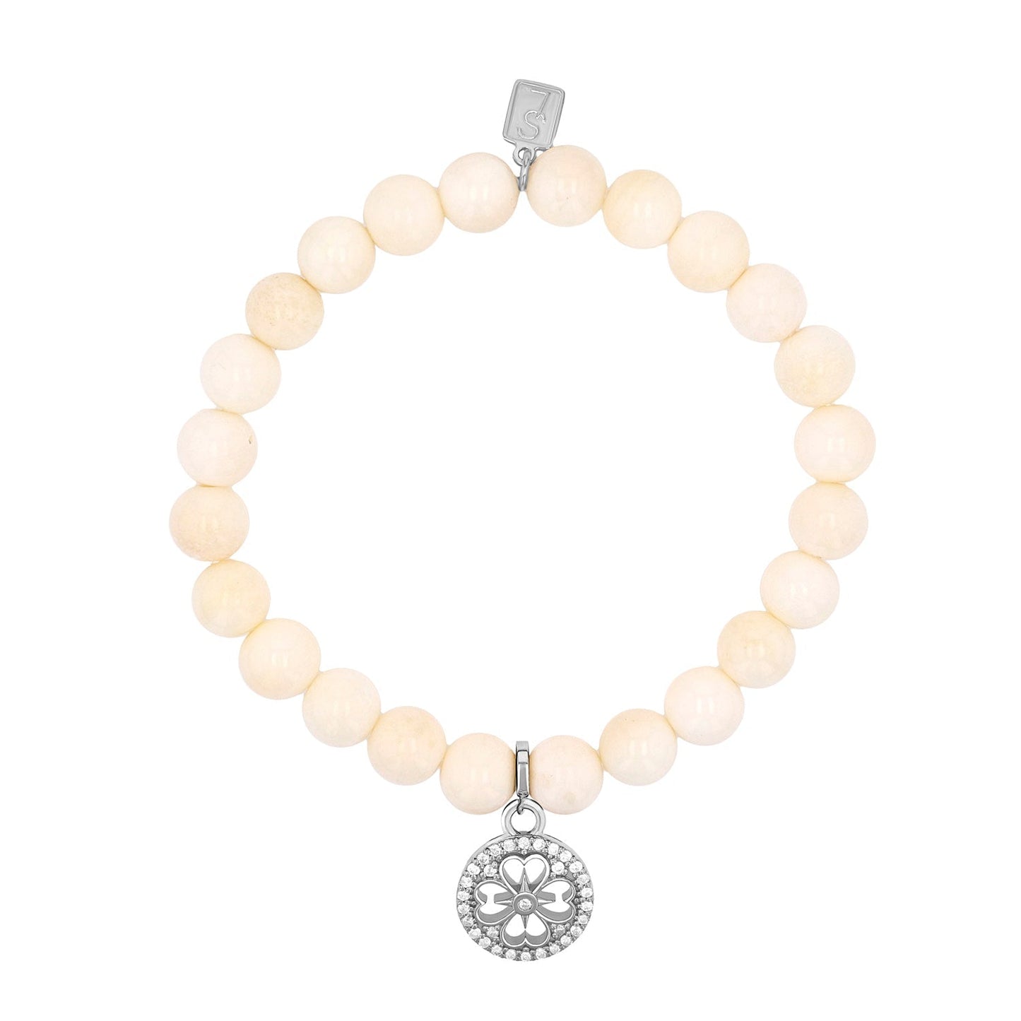 18K Bone Bracelet with Diamond Open Clover Charm