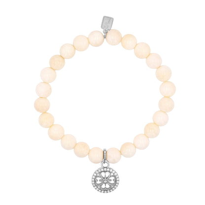 18K Bone Bracelet with Diamond Open Clover Charm