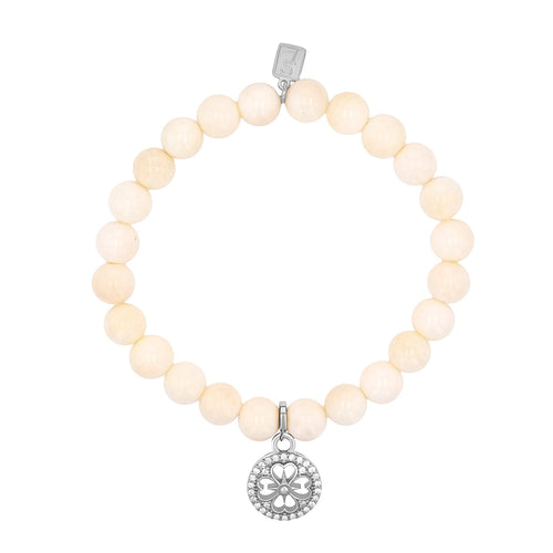 18K Bone Bracelet with Diamond Open Clover Charm