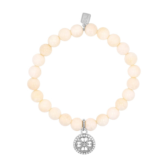 18K Bone Bracelet with Diamond Open Clover Charm
