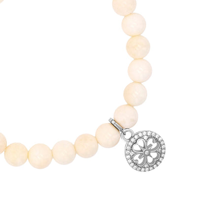 18K Bone Bracelet with Diamond Open Clover Charm