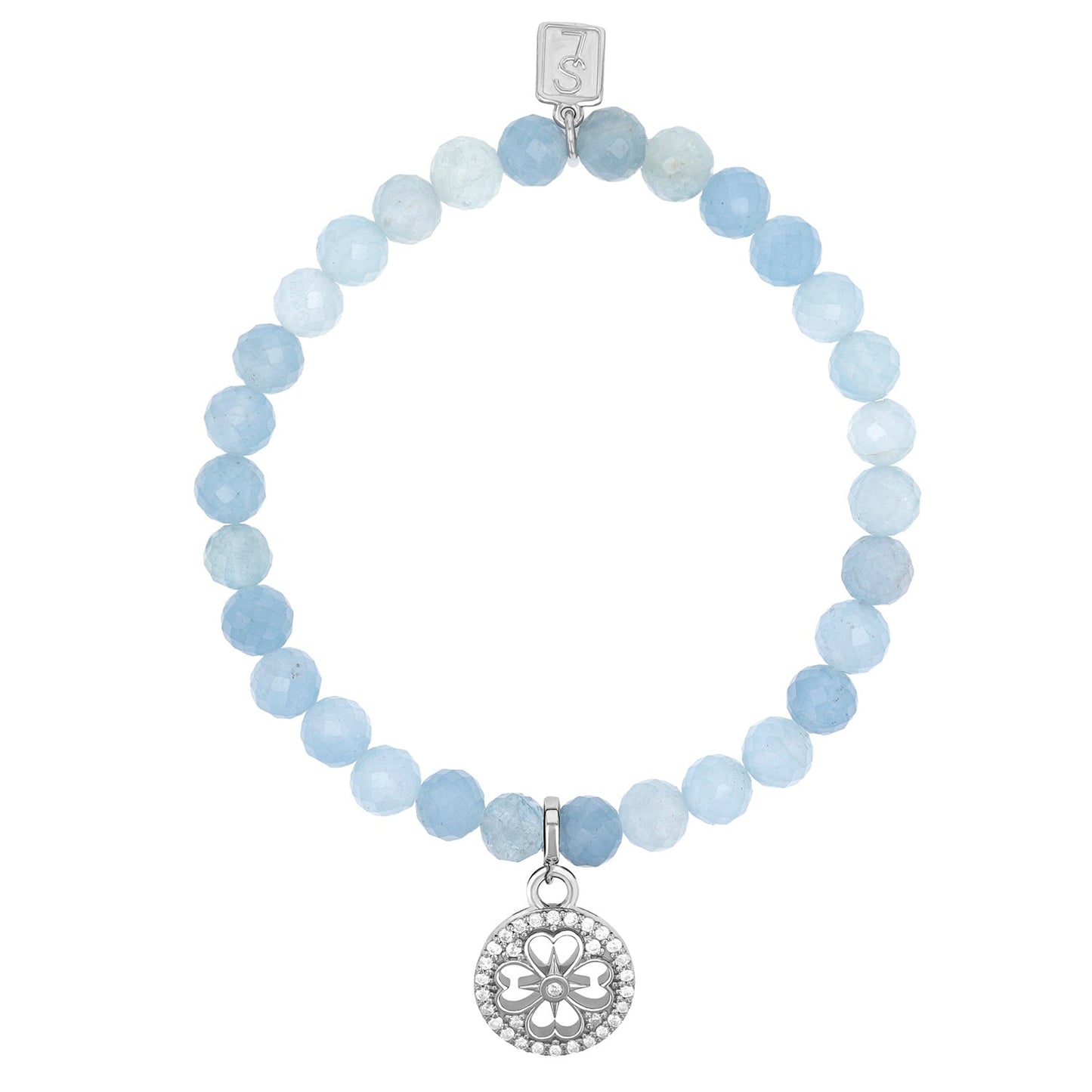 18K Aquamarine Bracelet with Diamond Open Clover Charm