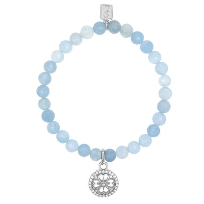 18K Aquamarine Bracelet with Diamond Open Clover Charm