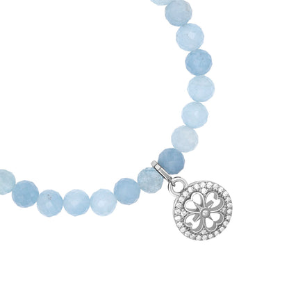 18K Aquamarine Bracelet with Diamond Open Clover Charm