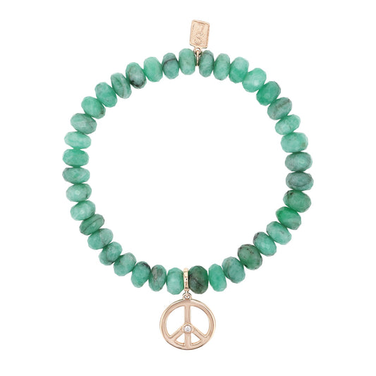18K Emerald Bracelet with Peace Sign Charm