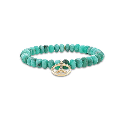 18K Emerald Bracelet with Peace Sign Charm