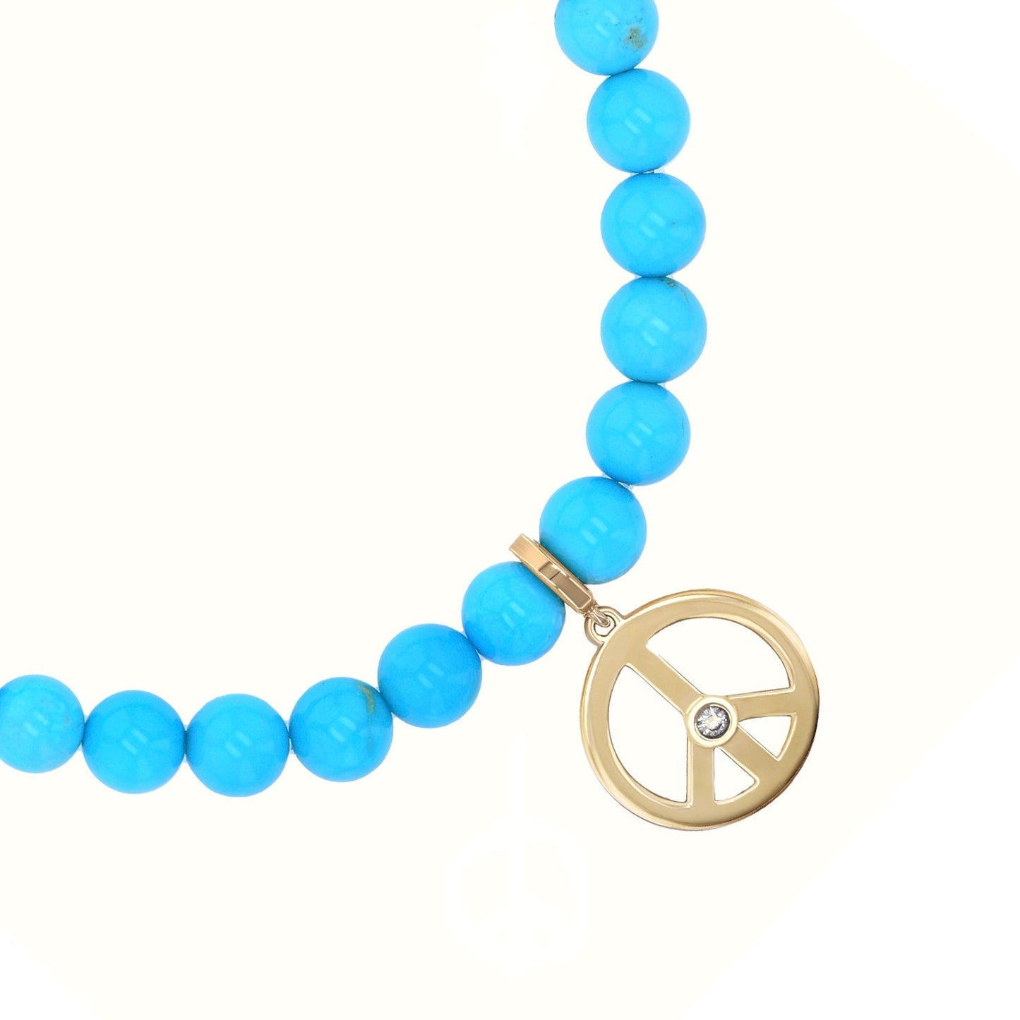 18K Sleeping Beauty Turquoise Bracelet with Peace Sign Charm - 6mm