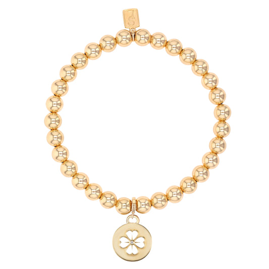 18K Bali Beaded Bracelet with Open Clover Charm - 6mm