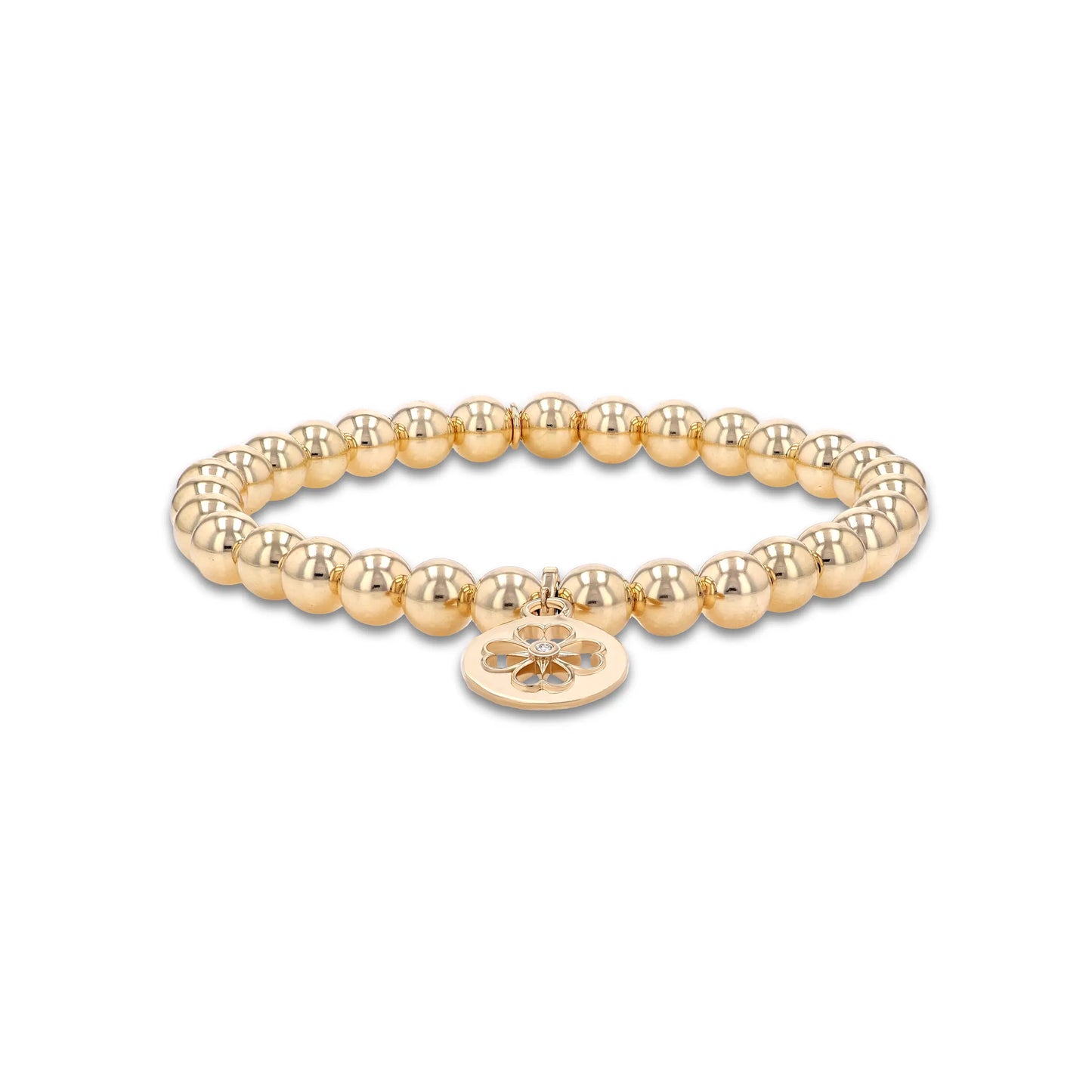 18K Bali Beaded Bracelet with Open Clover Charm - 6mm