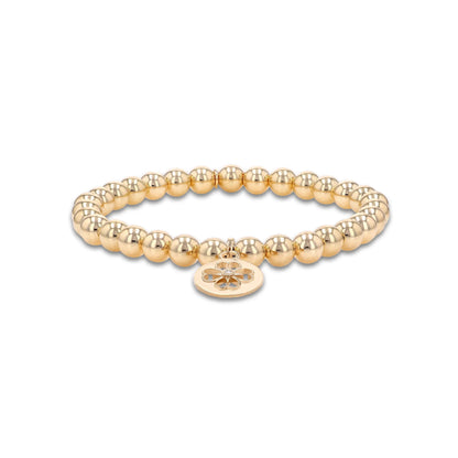 18K Bali Beaded Bracelet with Open Clover Charm - 6mm