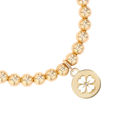 18K Bali Beaded Bracelet with Open Clover Charm - 6mm