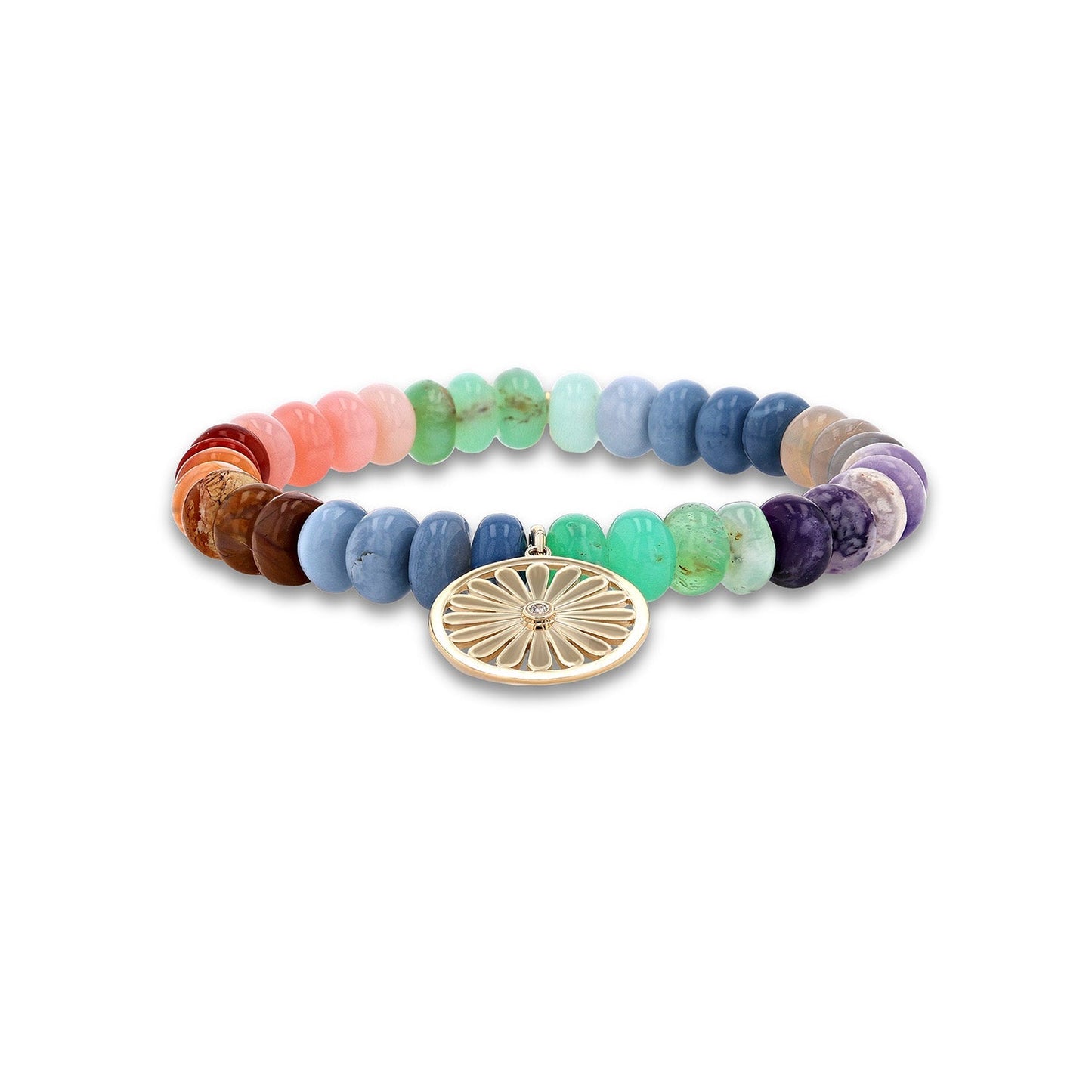 18K Rainbow Opal Mix Bracelet with Daisy Charm - 8mm