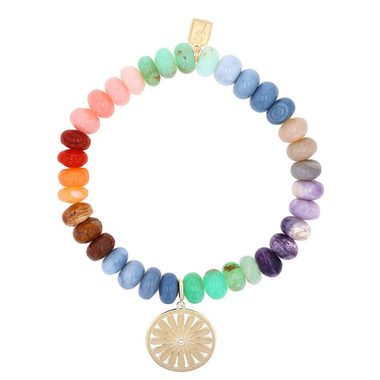 18K Rainbow Opal Mix Bracelet with Daisy Charm - 8mm