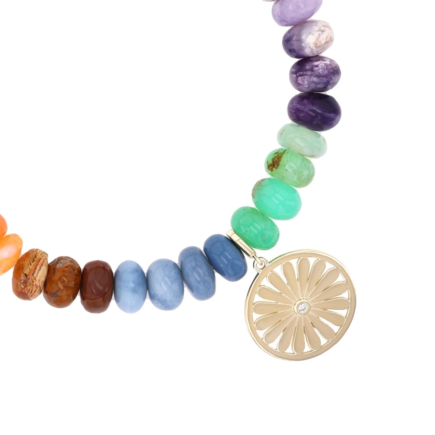 18K Rainbow Opal Mix Bracelet with Daisy Charm - 8mm