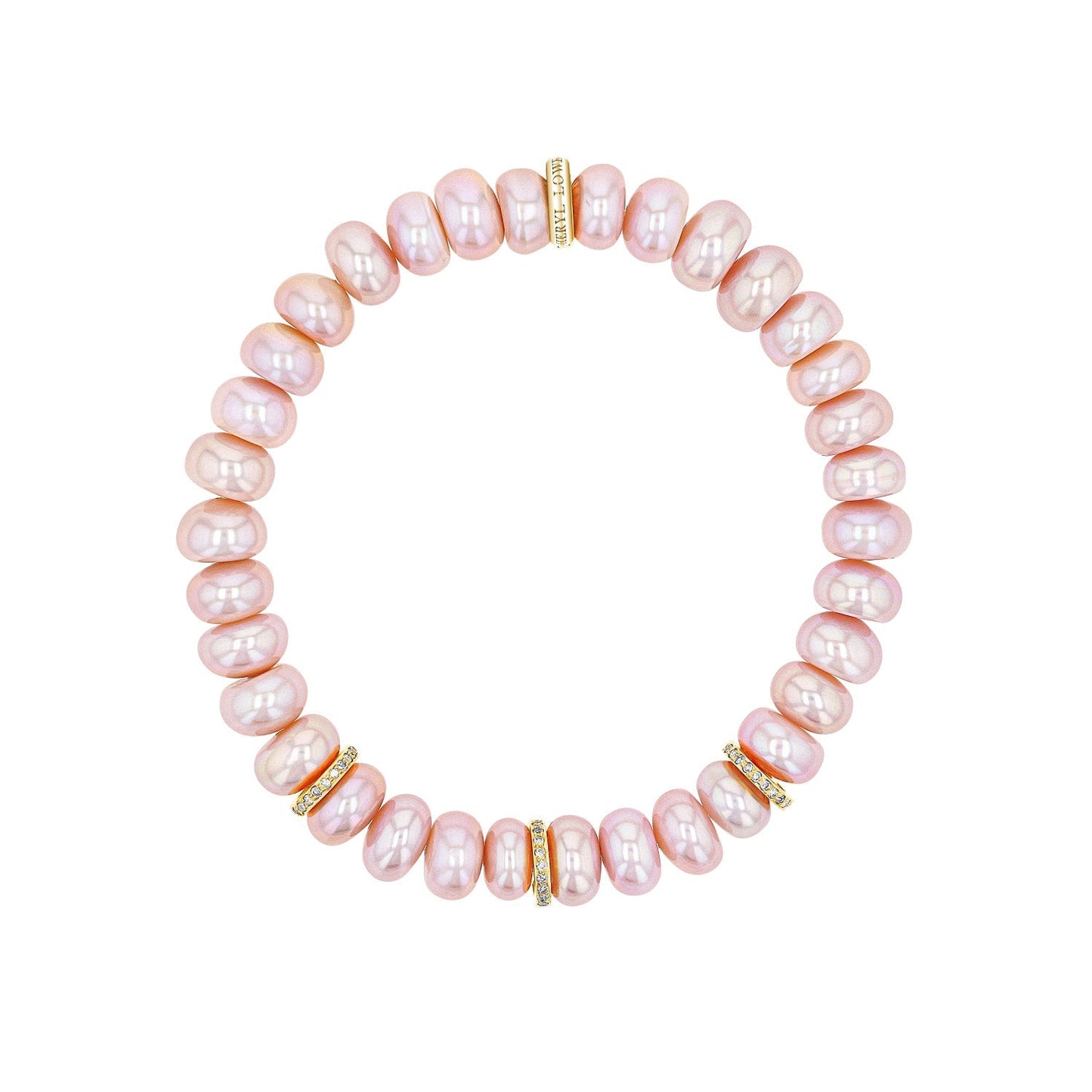 18K Pink Pearl Beaded Bracelet with 3 Diamond Rondelles - 8mm