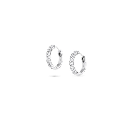 18K Silver Pave Diamond Huggie Hoop Earrings