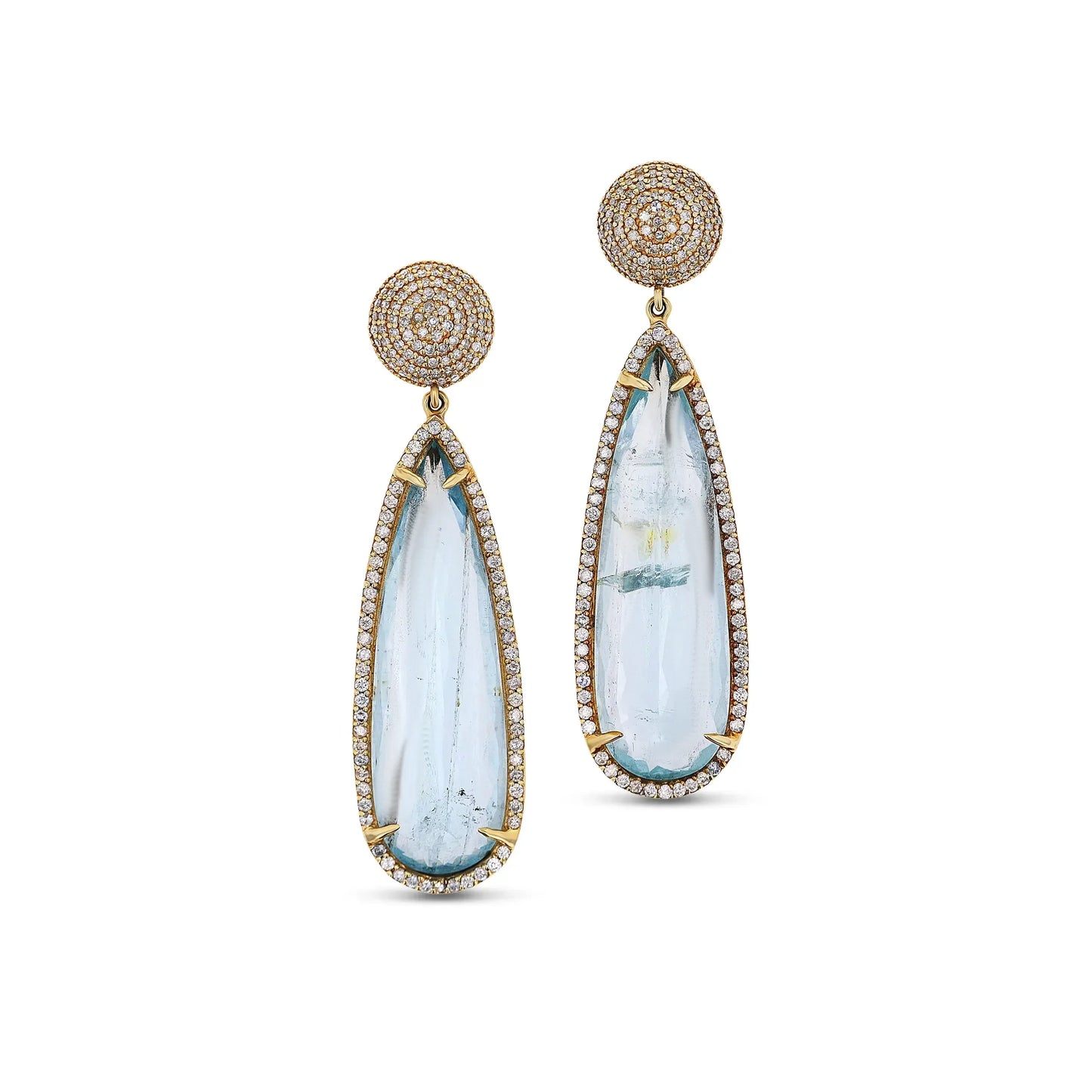 18K Aquamarine Teardrop Earrings with Diamond Dome Tops