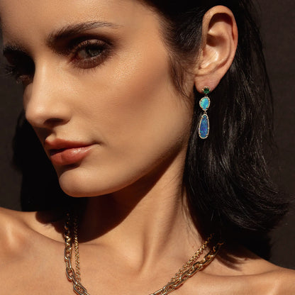 18K Emerald & Opal Freeform Drop Earrings