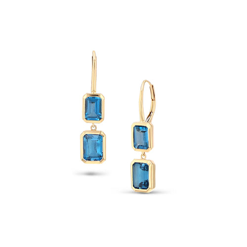 18K London Blue Topaz Two Stone Drop Earrings