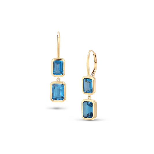 18K London Blue Topaz Two Stone Drop Earrings