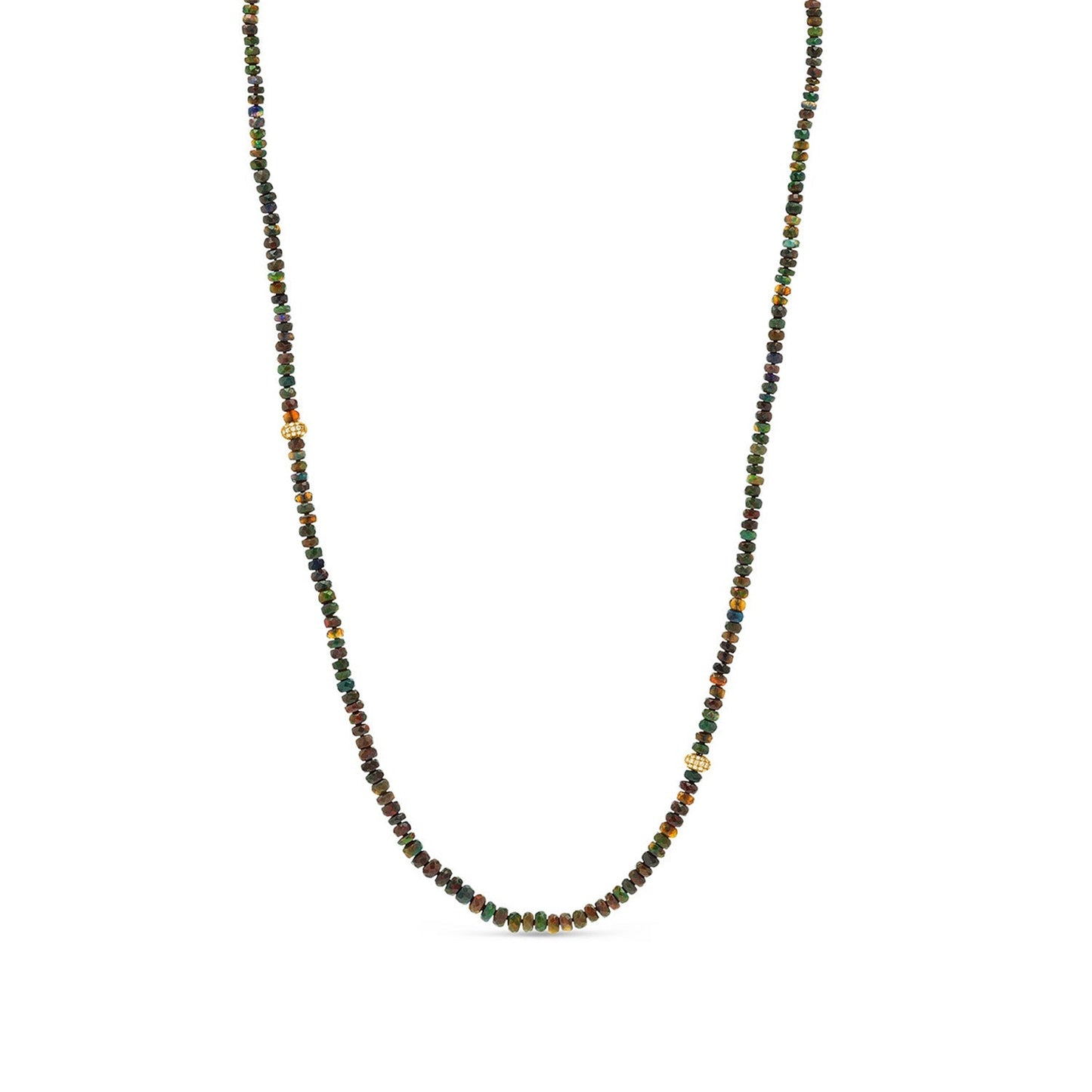 18K Black Ethiopian Opal Layering Necklace with Diamond Donuts