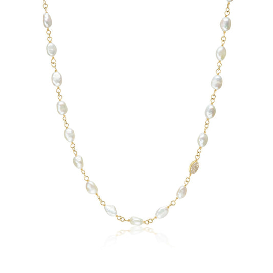 18K Baroque Pearl Rope Necklace with Diamond Pill Bead