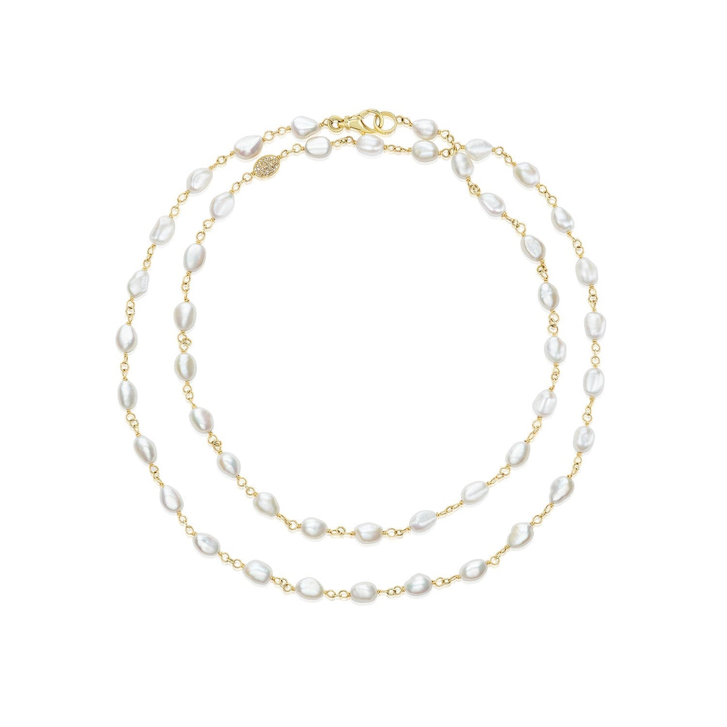 18K Baroque Pearl Rope Necklace with Diamond Pill Bead