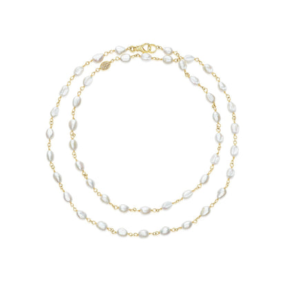 18K Baroque Pearl Rope Necklace with Diamond Pill Bead