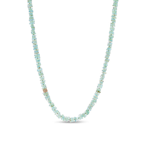 18K Aquamarine & Green Beryl Heishi Bead Necklace