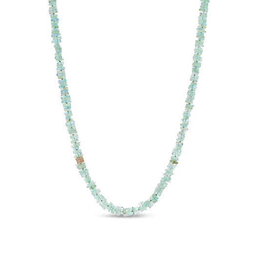 18K Aquamarine & Green Beryl Heishi Bead Necklace