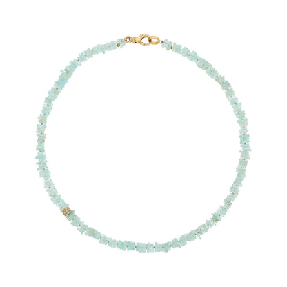 18K Aquamarine & Green Beryl Heishi Bead Necklace