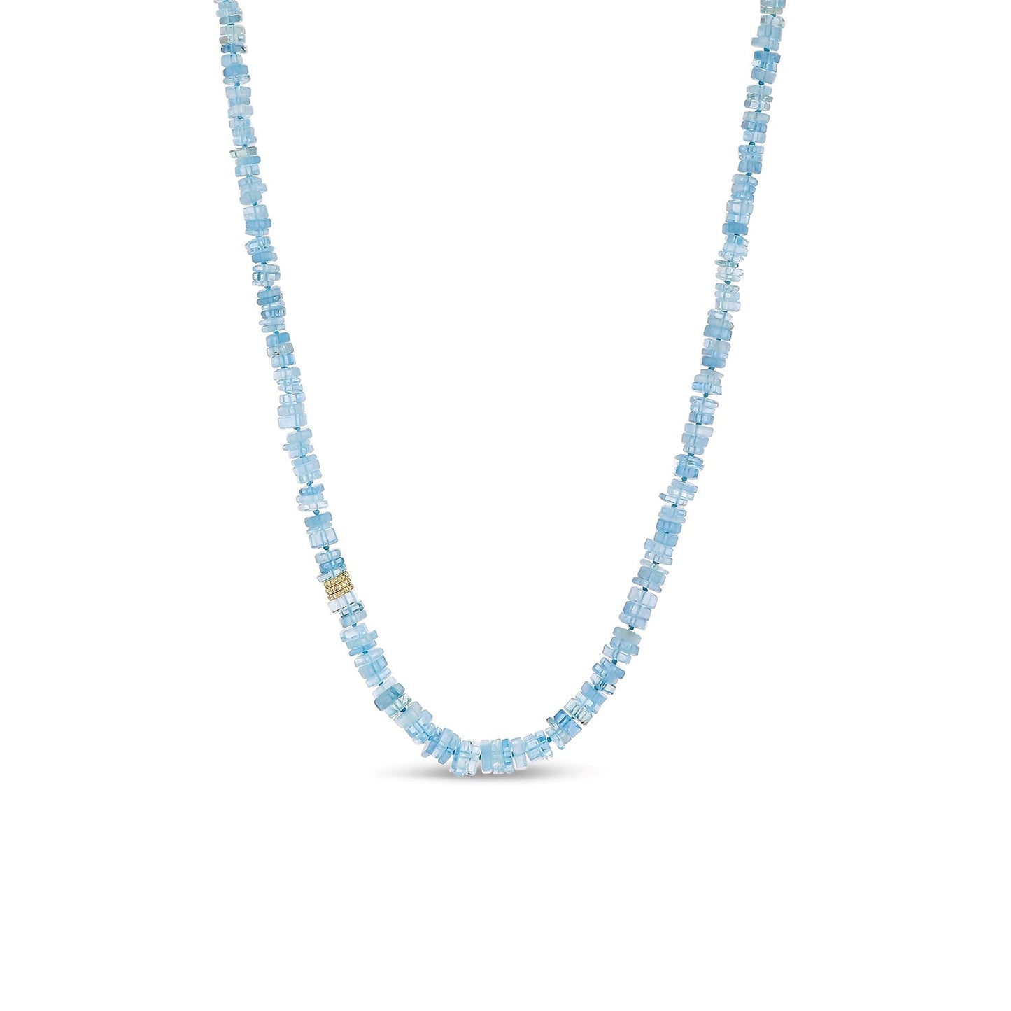 18K Aquamarine Heishi Bead Necklace