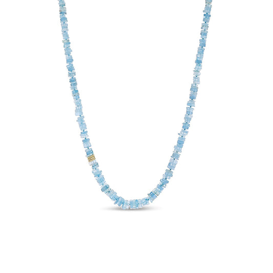 18K Aquamarine Heishi Bead Necklace