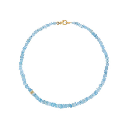 18K Aquamarine Heishi Bead Necklace
