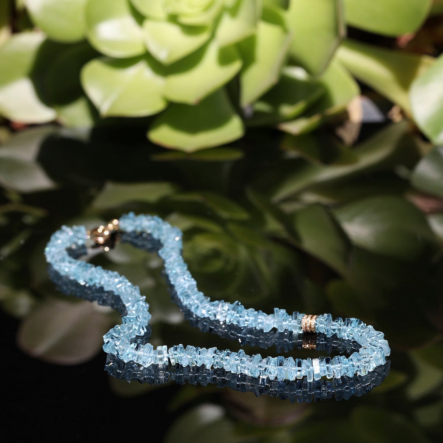 18K Aquamarine Heishi Bead Necklace