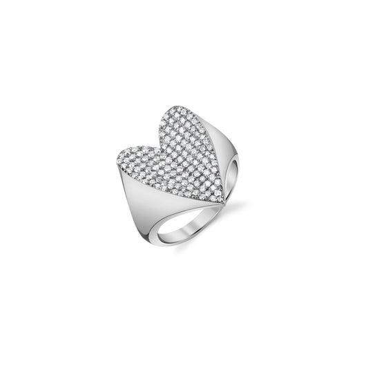 18K Pave Diamond Folded Heart Ring