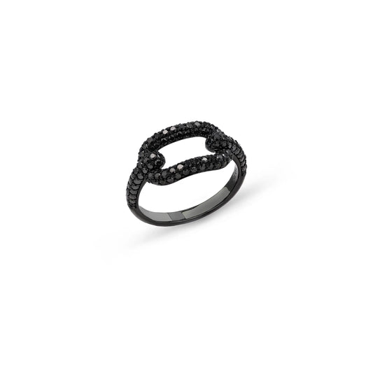 18K Curved Black Diamond Paperclip Ring