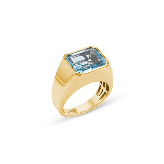 18K Light Blue Topaz Rectangle Signet Ring