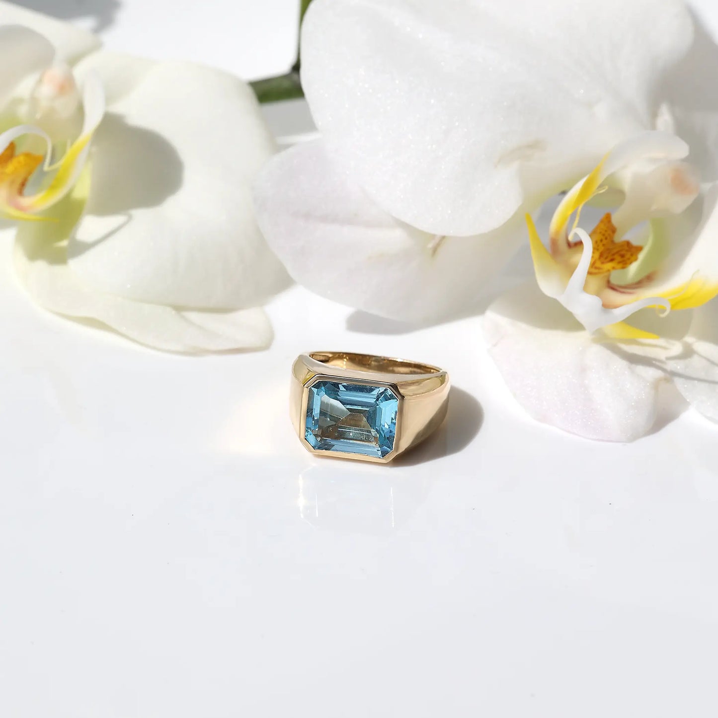 18K Light Blue Topaz Rectangle Signet Ring