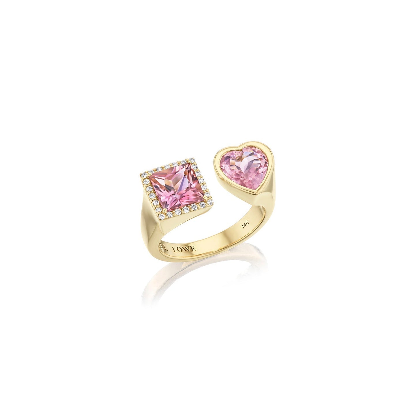 18K Heart Two Stone Ring - Pink Tourmaline