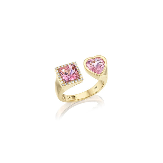 18K Heart Two Stone Ring - Pink Tourmaline