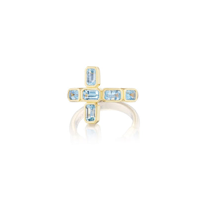 18K Aquamarine Cross Ring