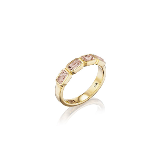 18K Pink Tourmaline Emerald Cut Stacking Band Ring