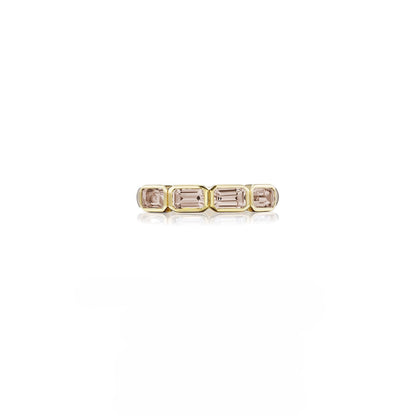18K Pink Tourmaline Emerald Cut Stacking Band Ring