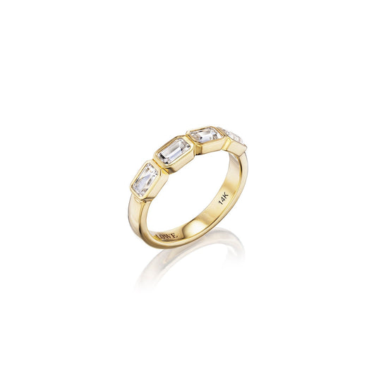 18K Crystal Quartz Emerald Cut Stacking Band Ring