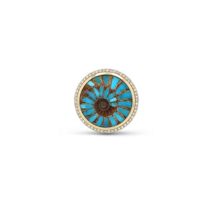 18K Ammonite & Turquoise Round Joni Ring