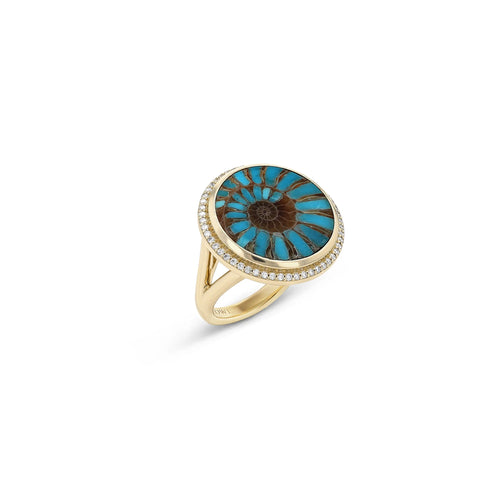 18K Ammonite & Turquoise Round Joni Ring